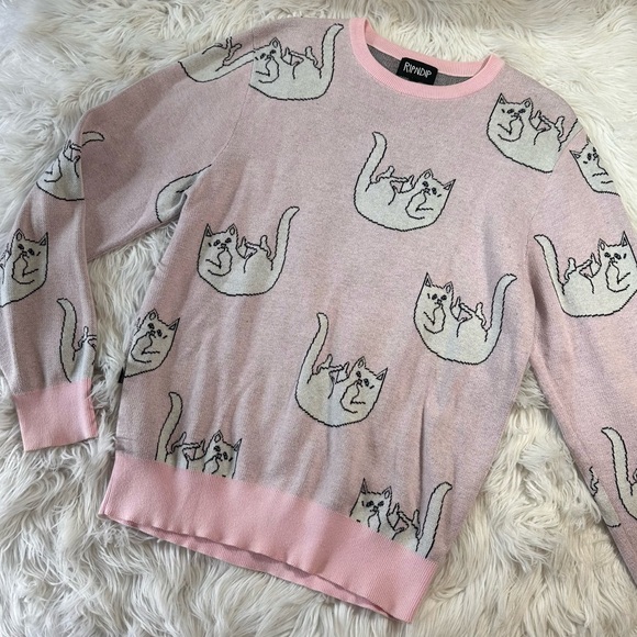 Rip n Dip • Unisex Falling For Nermal Pink & White Cat Sweater - Picture 11 of 16